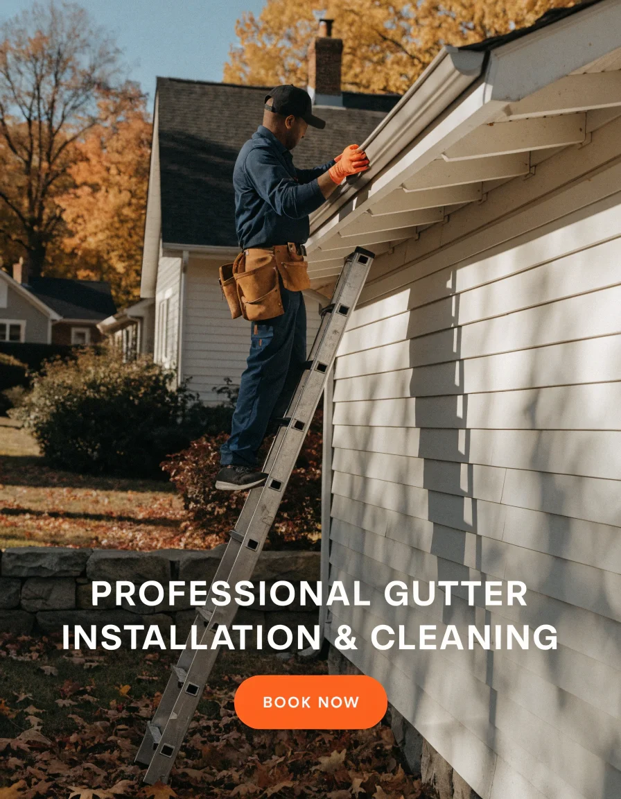 Clogged gutters = water in your basement. Cleaned + inspected, $129. Done in an hour. 🍂